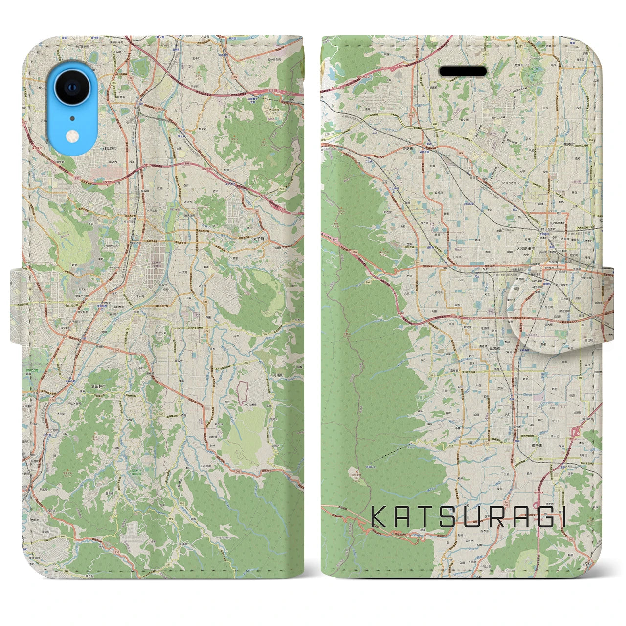 【葛城(奈良県)】地図柄iPhoneケース(手帳タイプ)ナチュラル・iPhone XR 用