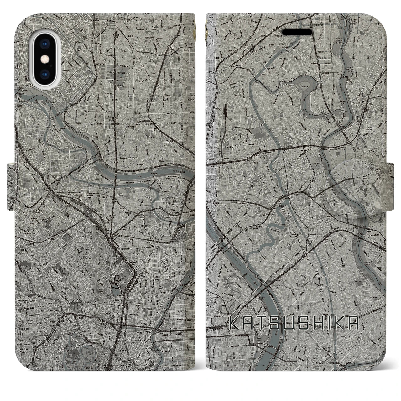 【葛飾(東京都)】地図柄iPhoneケース(手帳タイプ)モノトーン・iPhone XS Max 用