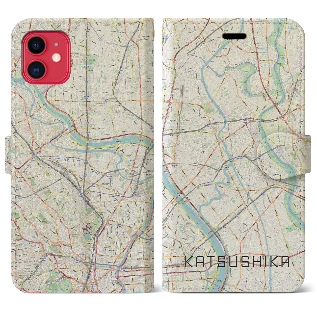 【葛飾(東京都)】地図柄iPhoneケース(手帳タイプ)ナチュラル・iPhone 11 用