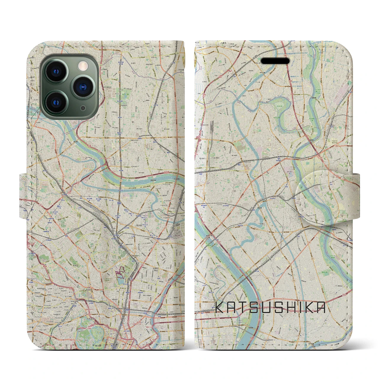 【葛飾(東京都)】地図柄iPhoneケース(手帳タイプ)ナチュラル・iPhone 11 Pro 用