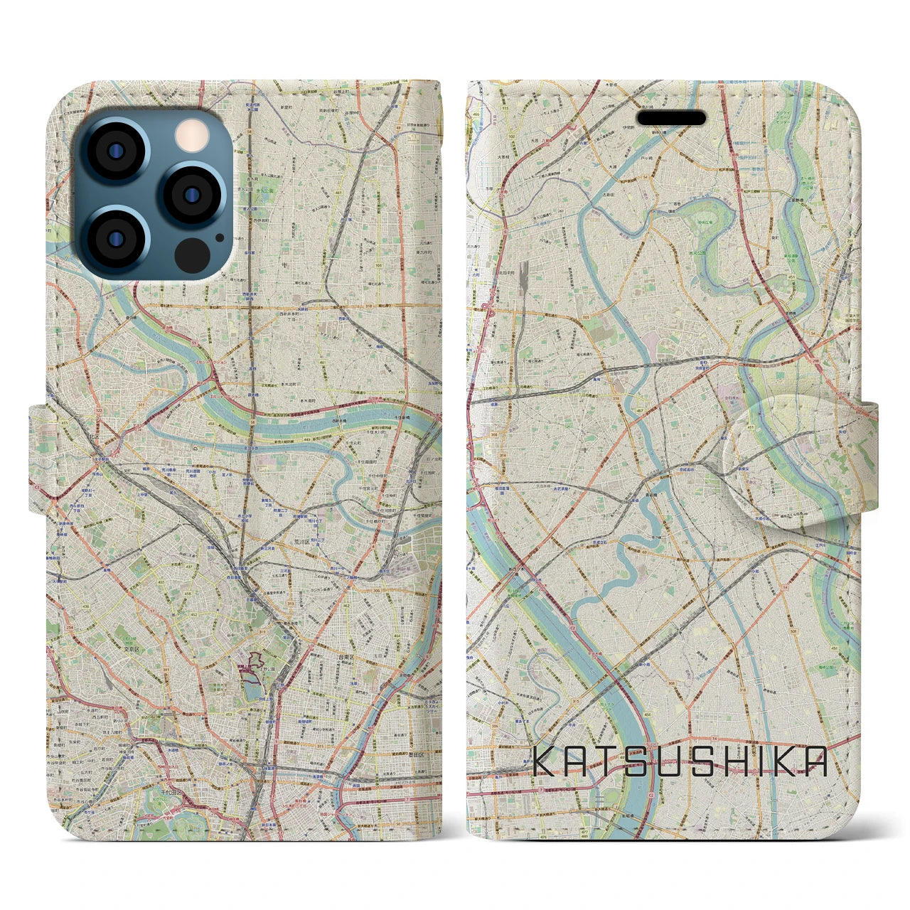【葛飾(東京都)】地図柄iPhoneケース(手帳タイプ)ナチュラル・iPhone 12 / 12 Pro 用