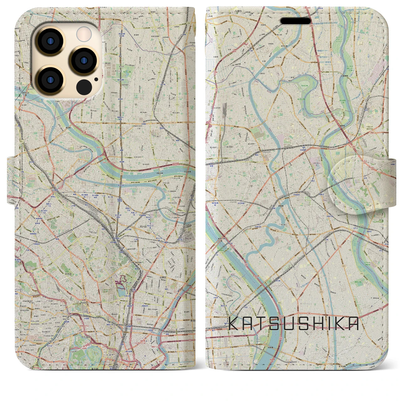 【葛飾(東京都)】地図柄iPhoneケース(手帳タイプ)ナチュラル・iPhone 12 Pro Max 用