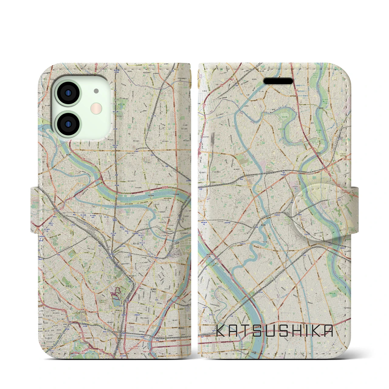 【葛飾(東京都)】地図柄iPhoneケース(手帳タイプ)ナチュラル・iPhone 12 mini 用