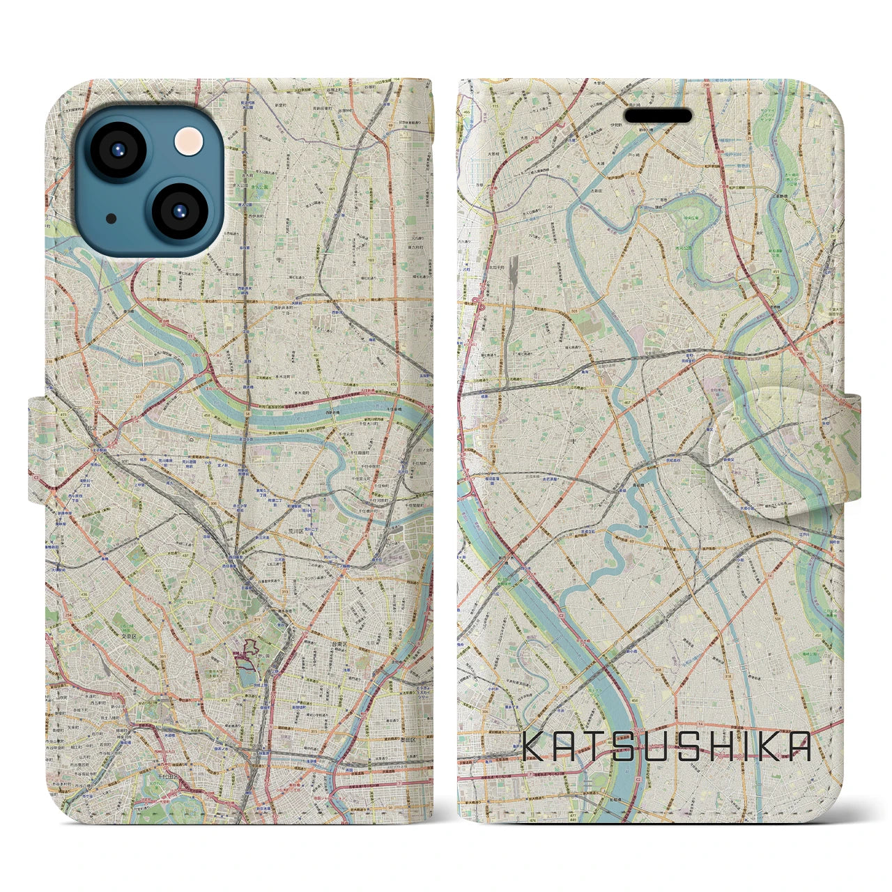 【葛飾(東京都)】地図柄iPhoneケース(手帳タイプ)ナチュラル・iPhone 13 用