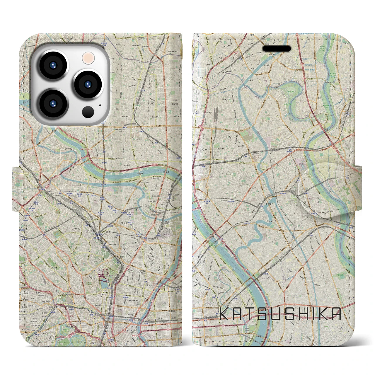 【葛飾(東京都)】地図柄iPhoneケース(手帳タイプ)ナチュラル・iPhone 13 Pro 用