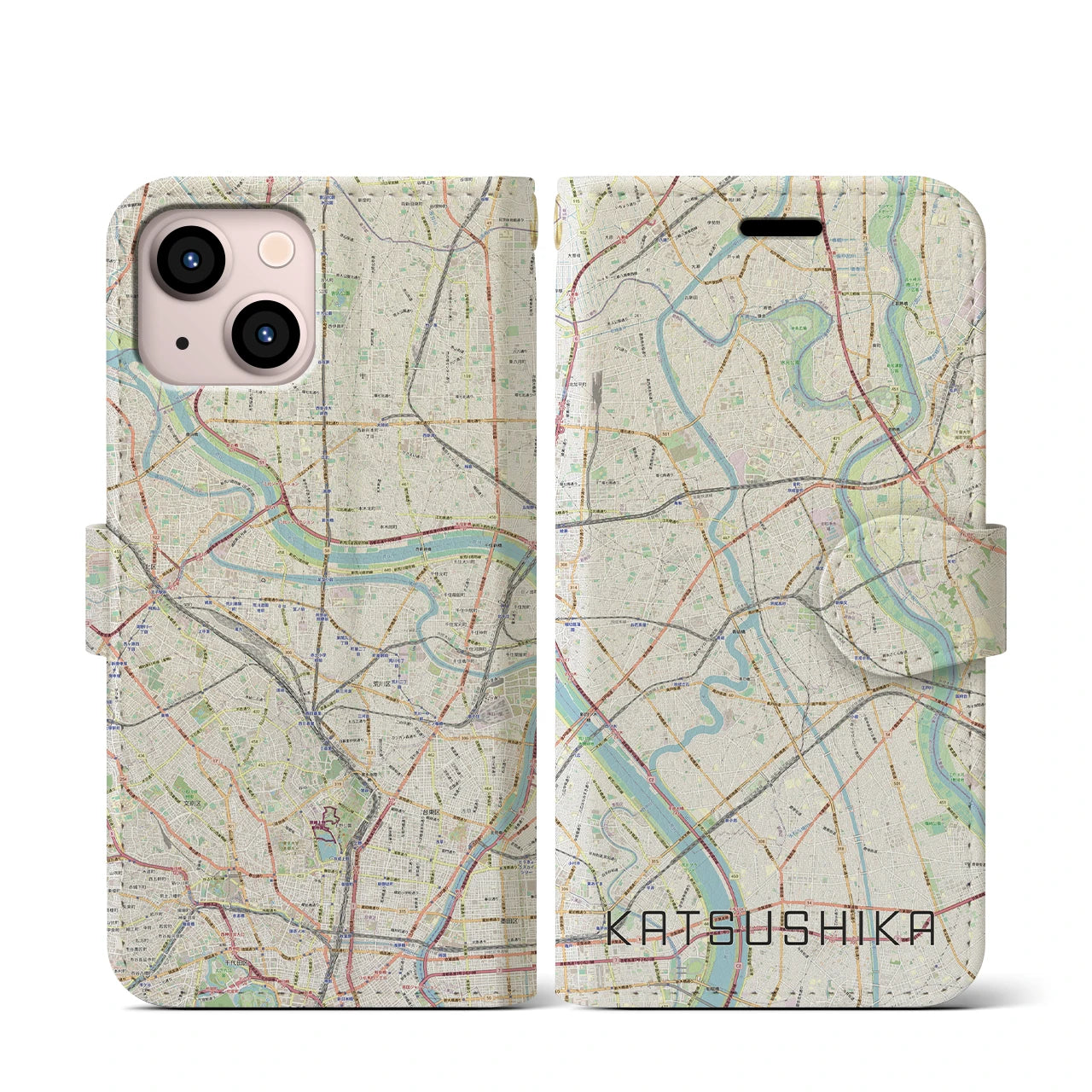 【葛飾(東京都)】地図柄iPhoneケース(手帳タイプ)ナチュラル・iPhone 13 mini 用