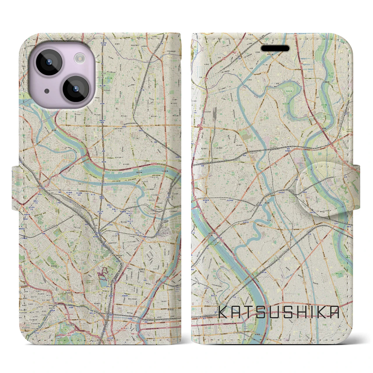 【葛飾(東京都)】地図柄iPhoneケース(手帳タイプ)ナチュラル・iPhone 14 用