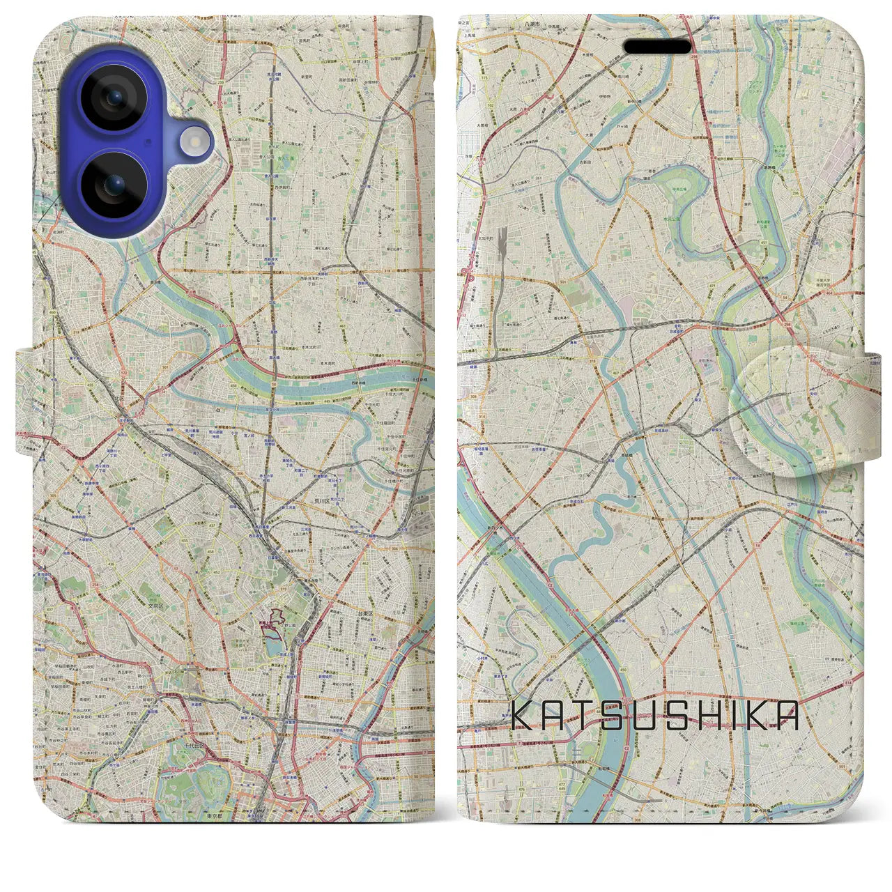 【葛飾(東京都)】地図柄iPhoneケース(手帳タイプ)ナチュラル・iPhone 16 Pro Max 用