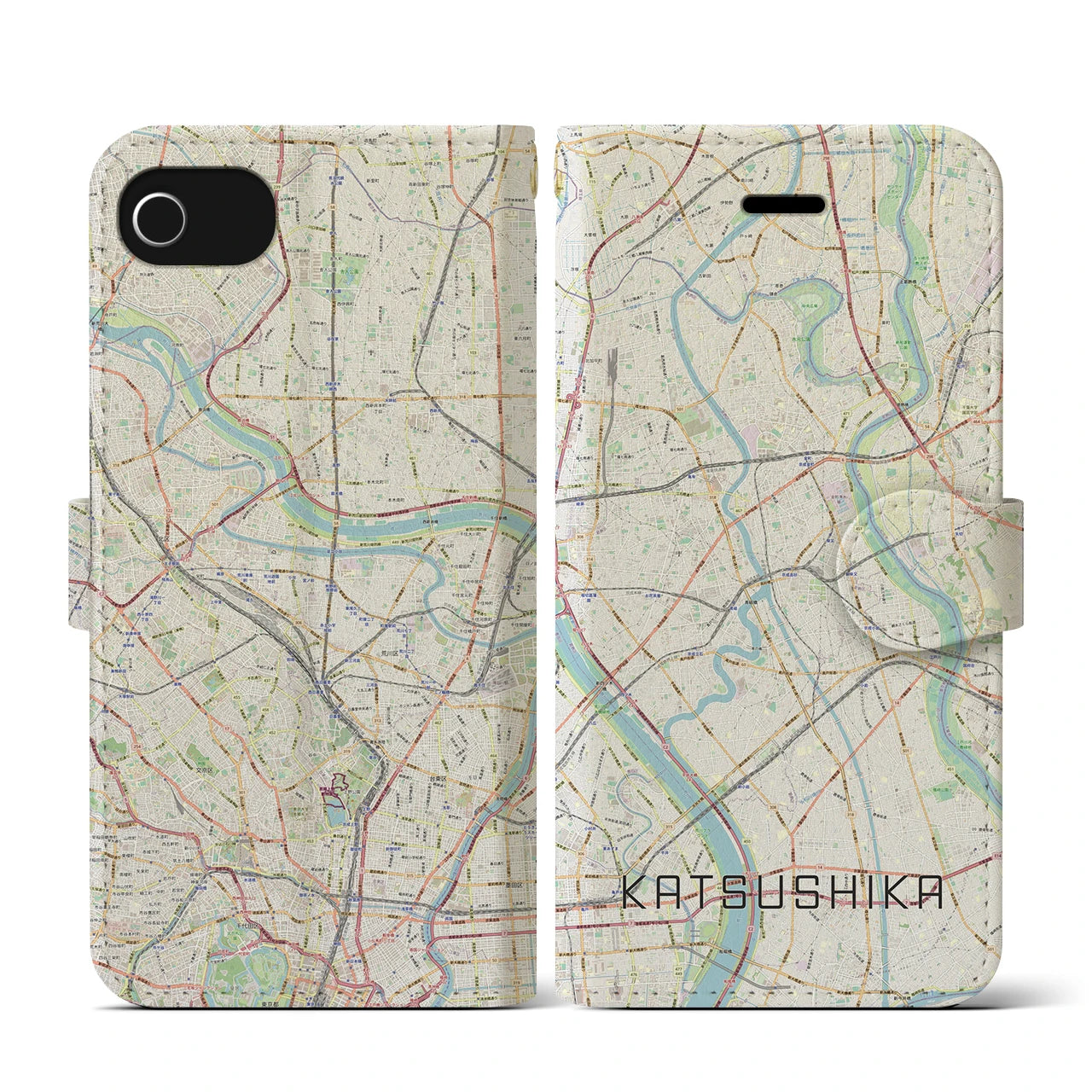 【葛飾(東京都)】地図柄iPhoneケース(手帳タイプ)ナチュラル・iPhone SE(第3 / 第2世代) / 8 / 7 / 6s / 6 用