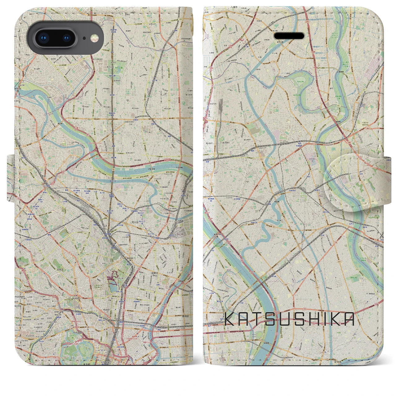 【葛飾(東京都)】地図柄iPhoneケース(手帳タイプ)ナチュラル・iPhone 8Plus /7Plus / 6sPlus / 6Plus 用