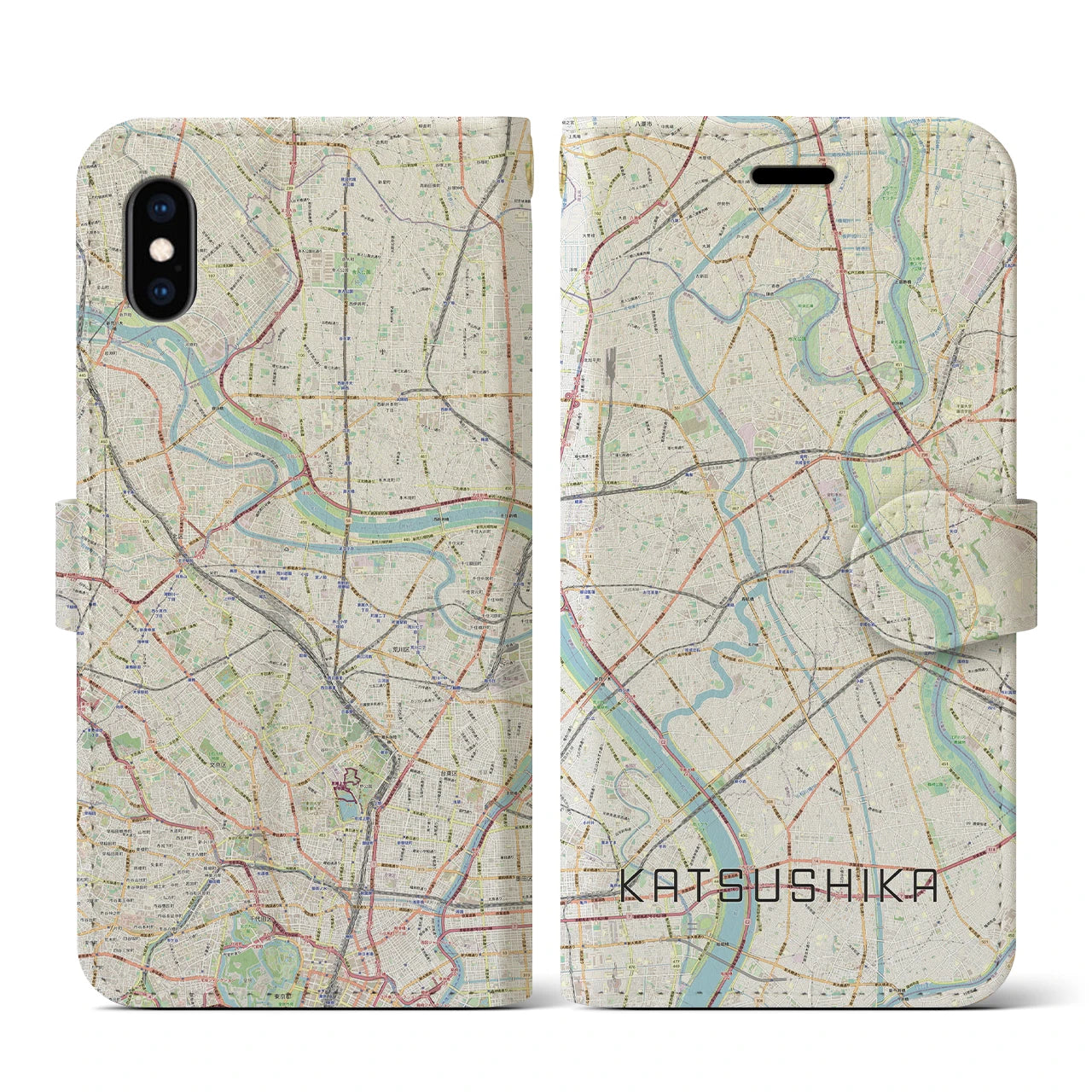 【葛飾(東京都)】地図柄iPhoneケース(手帳タイプ)ナチュラル・iPhone XS / X 用