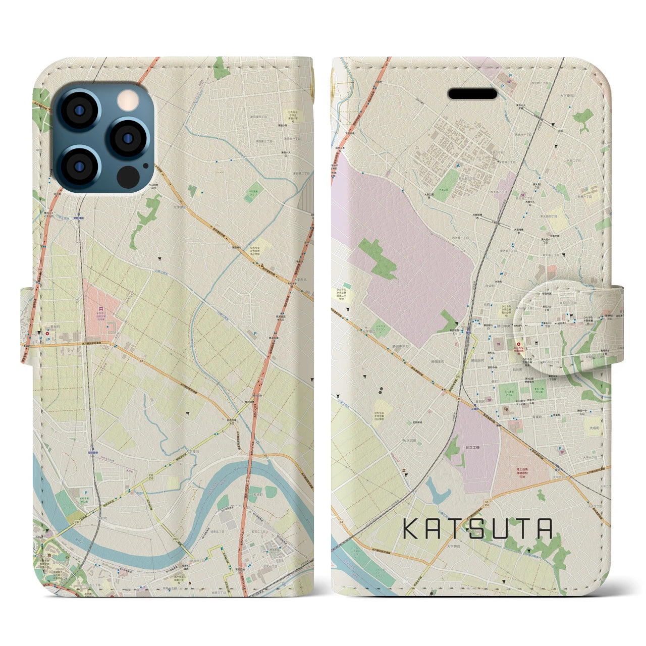 【勝田(茨城県)】地図柄iPhoneケース(手帳タイプ)