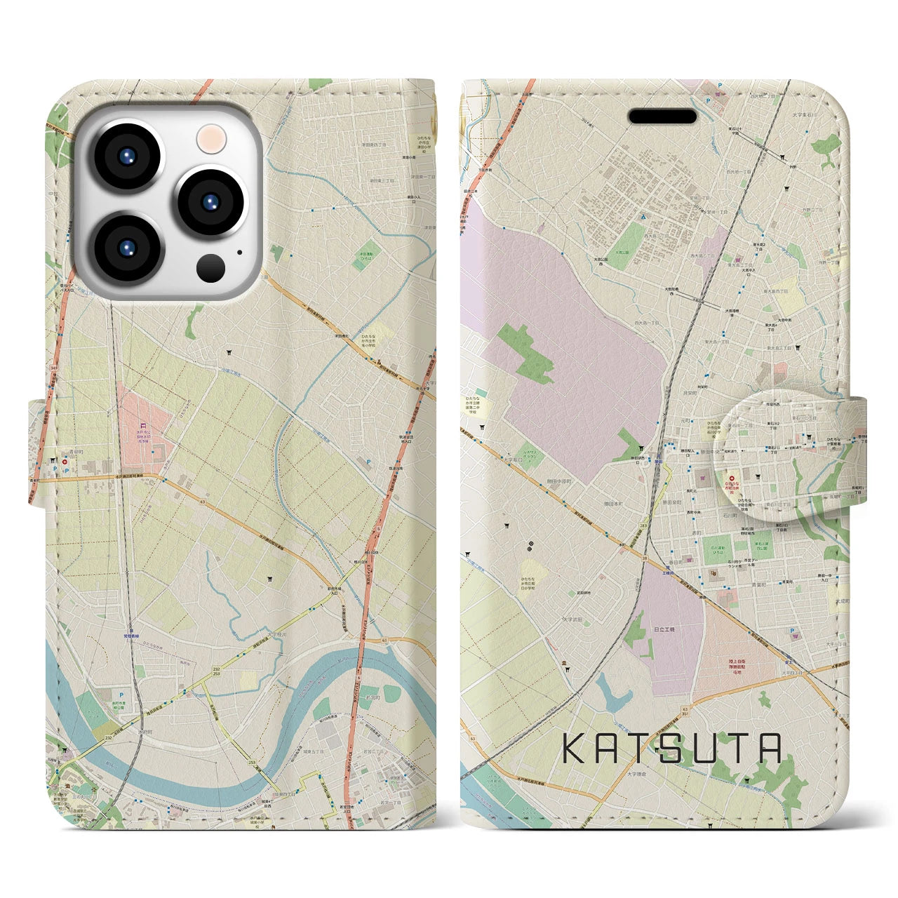 【勝田(茨城県)】地図柄iPhoneケース(手帳タイプ)