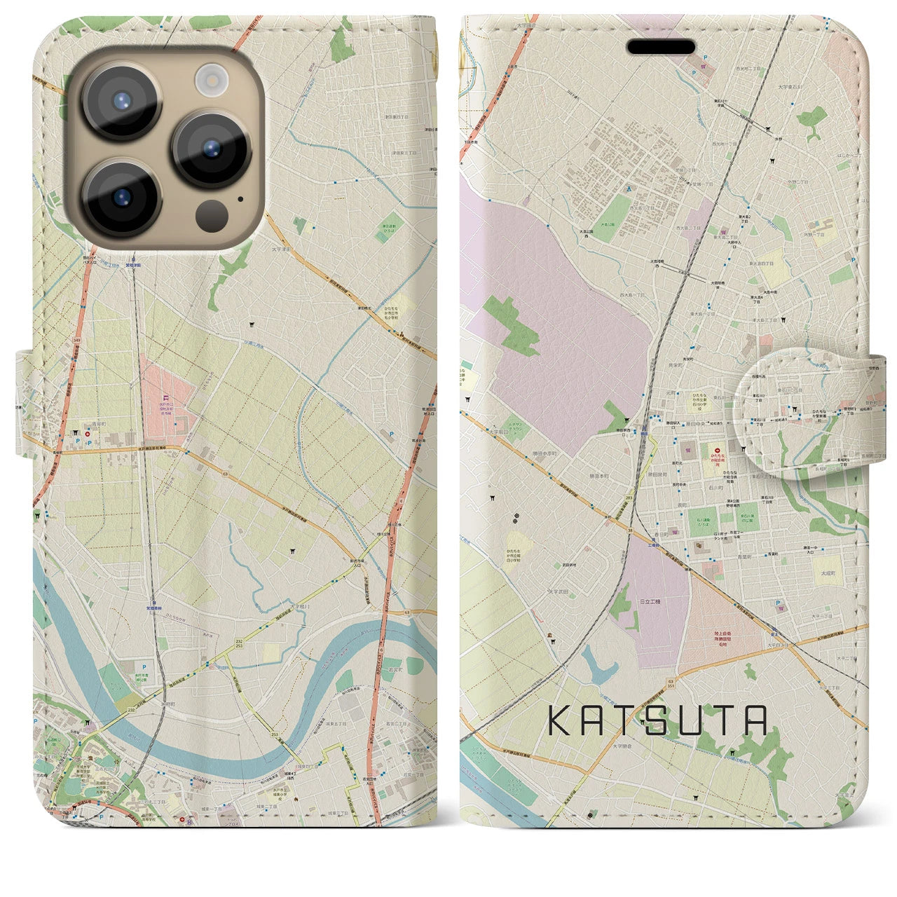 【勝田(茨城県)】地図柄iPhoneケース(手帳タイプ)