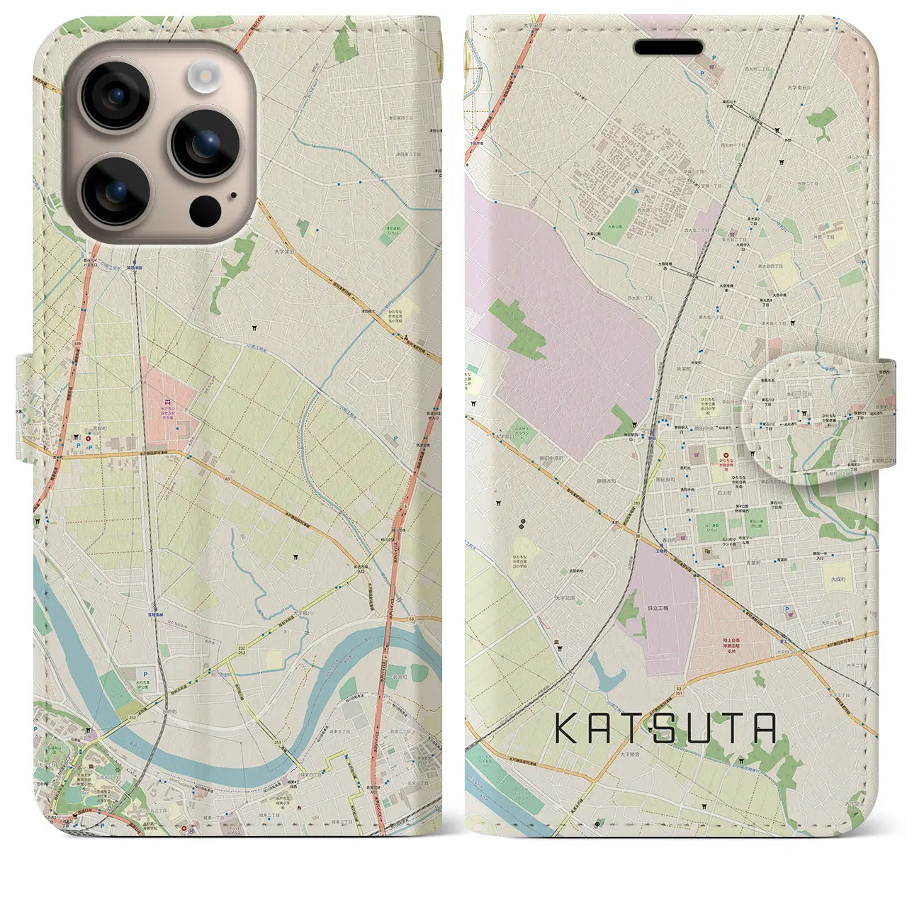 【勝田(茨城県)】地図柄iPhoneケース(手帳タイプ)