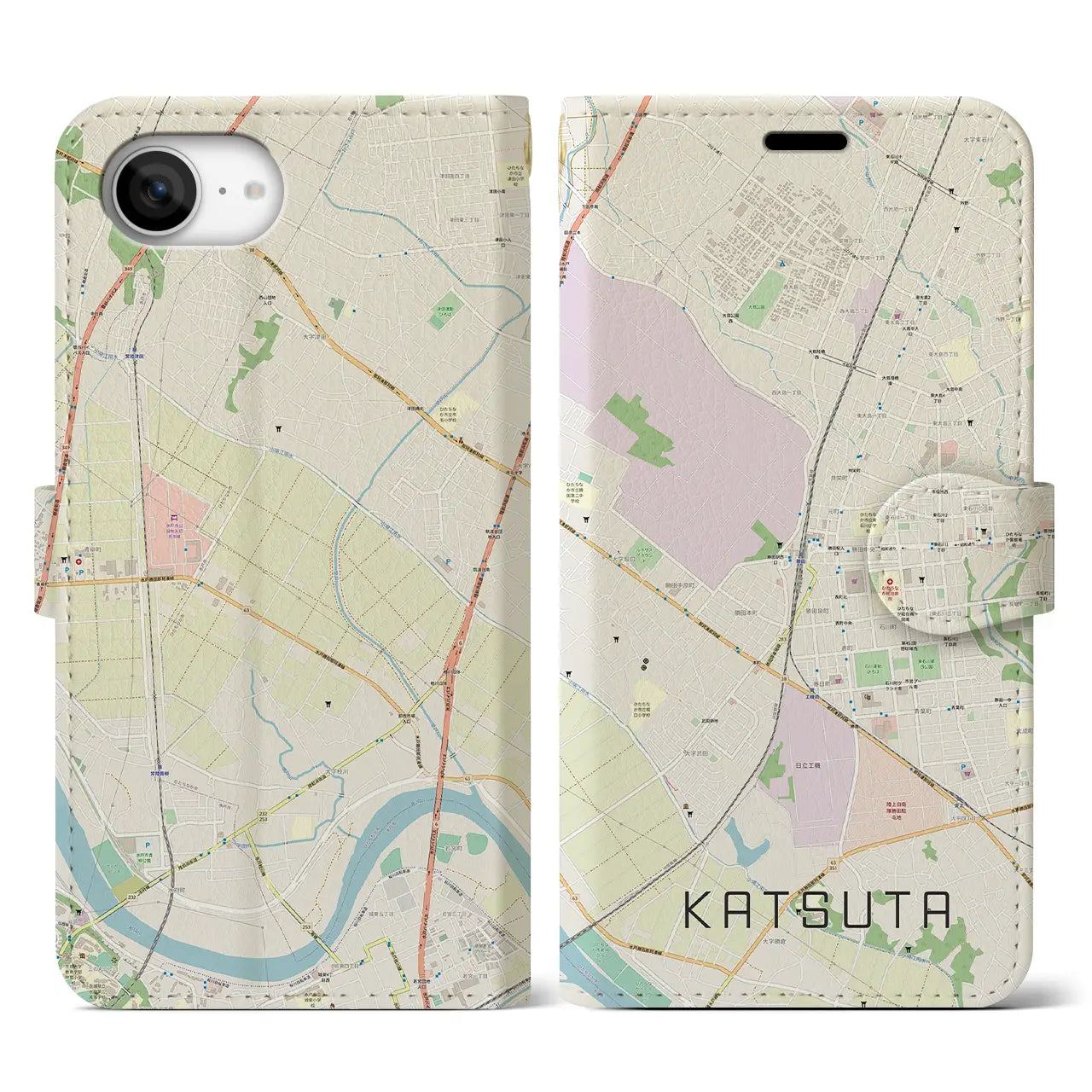 【勝田(茨城県)】地図柄iPhoneケース(手帳タイプ)