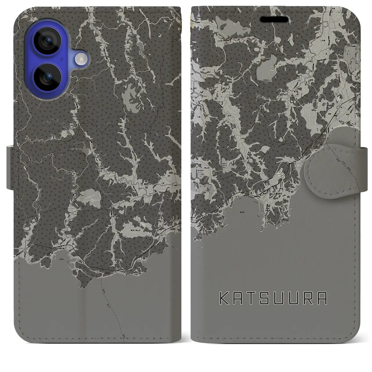 【勝浦(千葉県)】地図柄iPhoneケース(手帳タイプ)モノトーン・iPhone 16 Pro Max 用