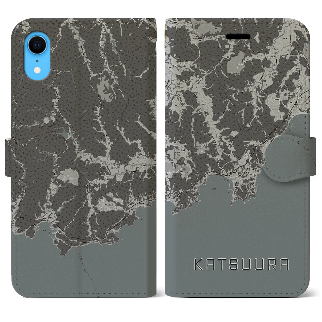 【勝浦(千葉県)】地図柄iPhoneケース(手帳タイプ)モノトーン・iPhone XR 用