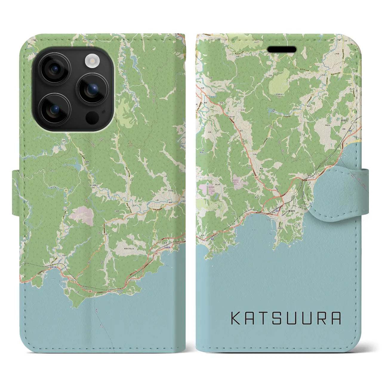 【勝浦(千葉県)】地図柄iPhoneケース(手帳タイプ)ナチュラル・iPhone 16 用