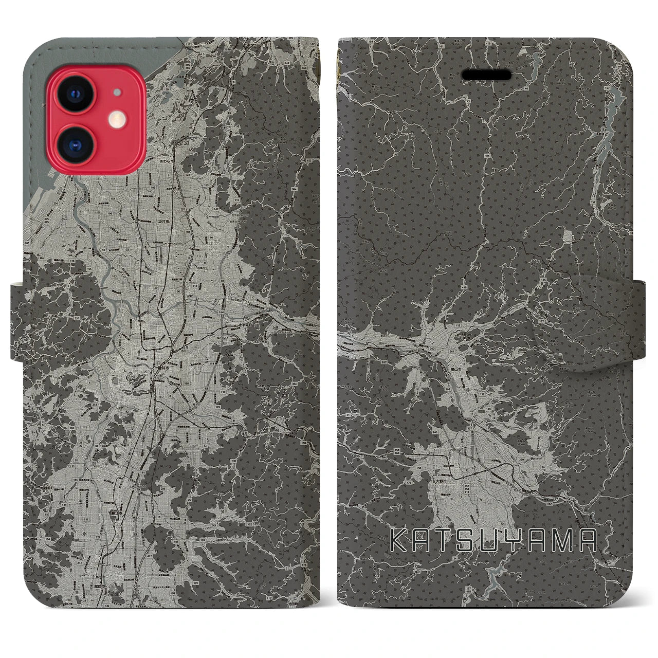 【勝山(福井県)】地図柄iPhoneケース(手帳タイプ)モノトーン・iPhone 11 用