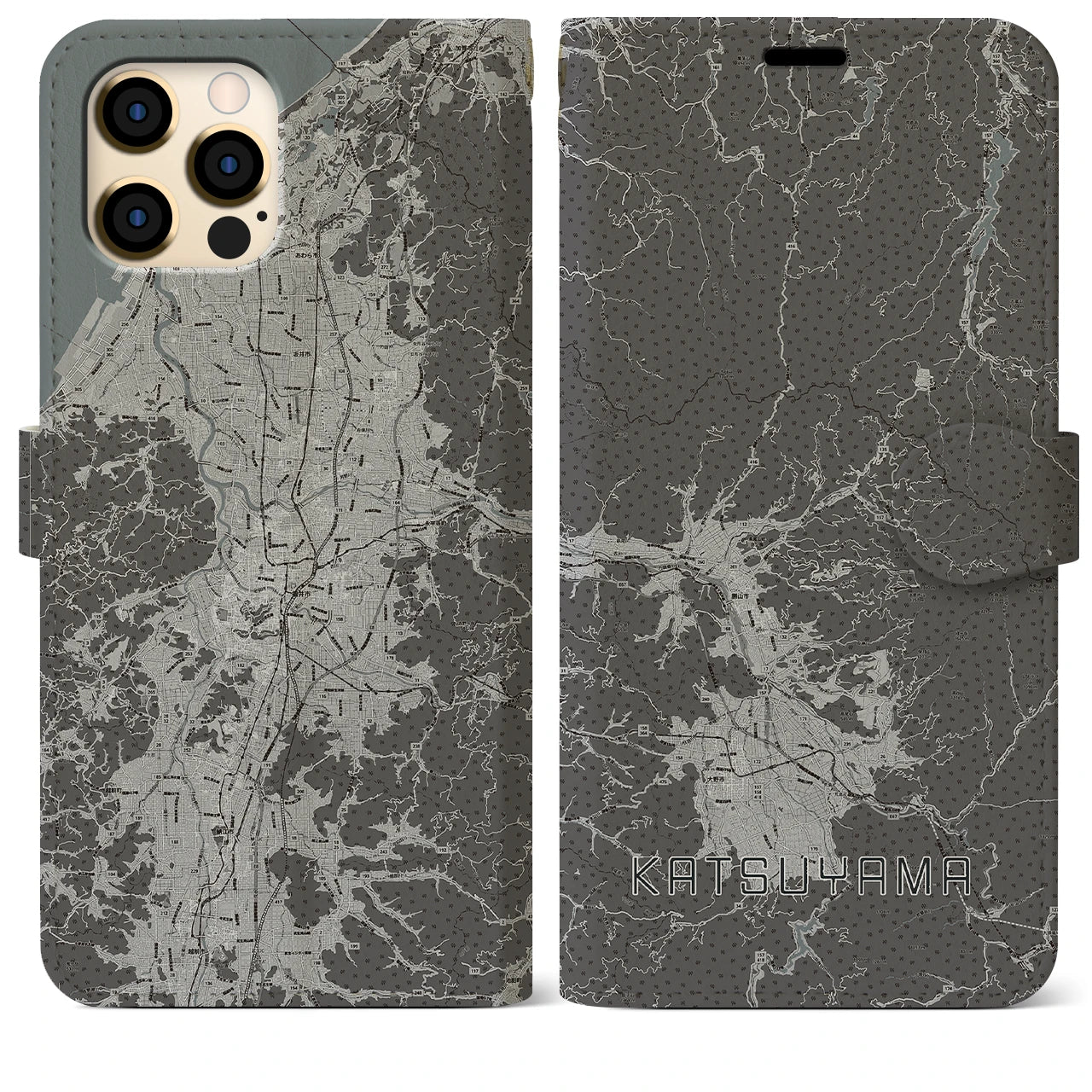 【勝山(福井県)】地図柄iPhoneケース(手帳タイプ)モノトーン・iPhone 12 Pro Max 用