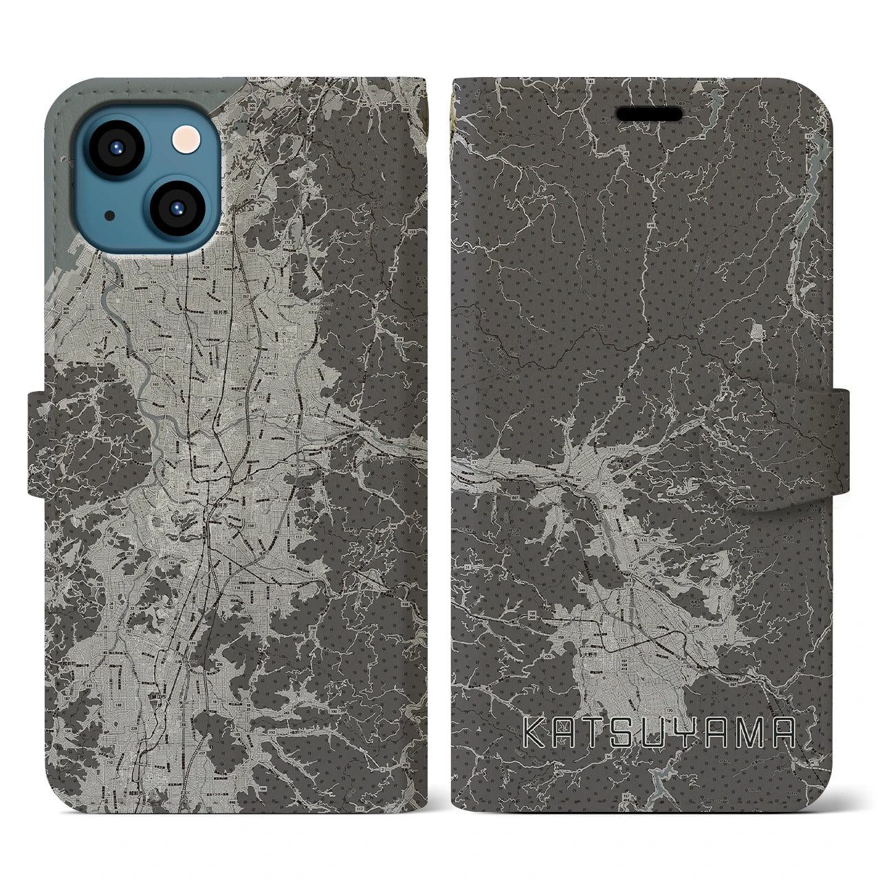 【勝山(福井県)】地図柄iPhoneケース(手帳タイプ)モノトーン・iPhone 13 用