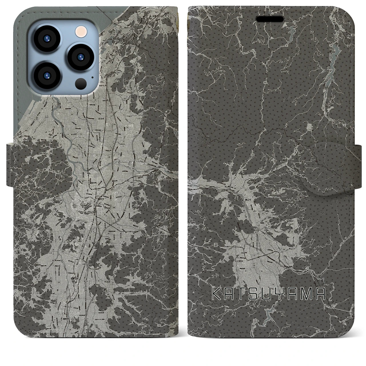 【勝山(福井県)】地図柄iPhoneケース(手帳タイプ)モノトーン・iPhone 13 Pro Max 用