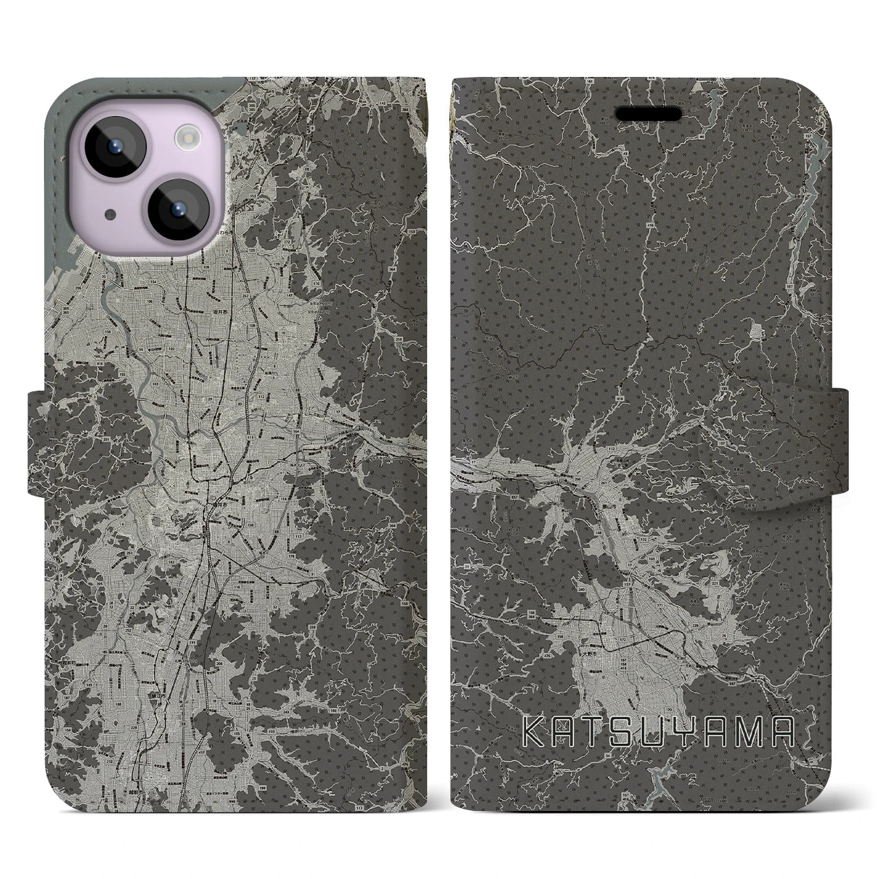 【勝山(福井県)】地図柄iPhoneケース(手帳タイプ)モノトーン・iPhone 14 用