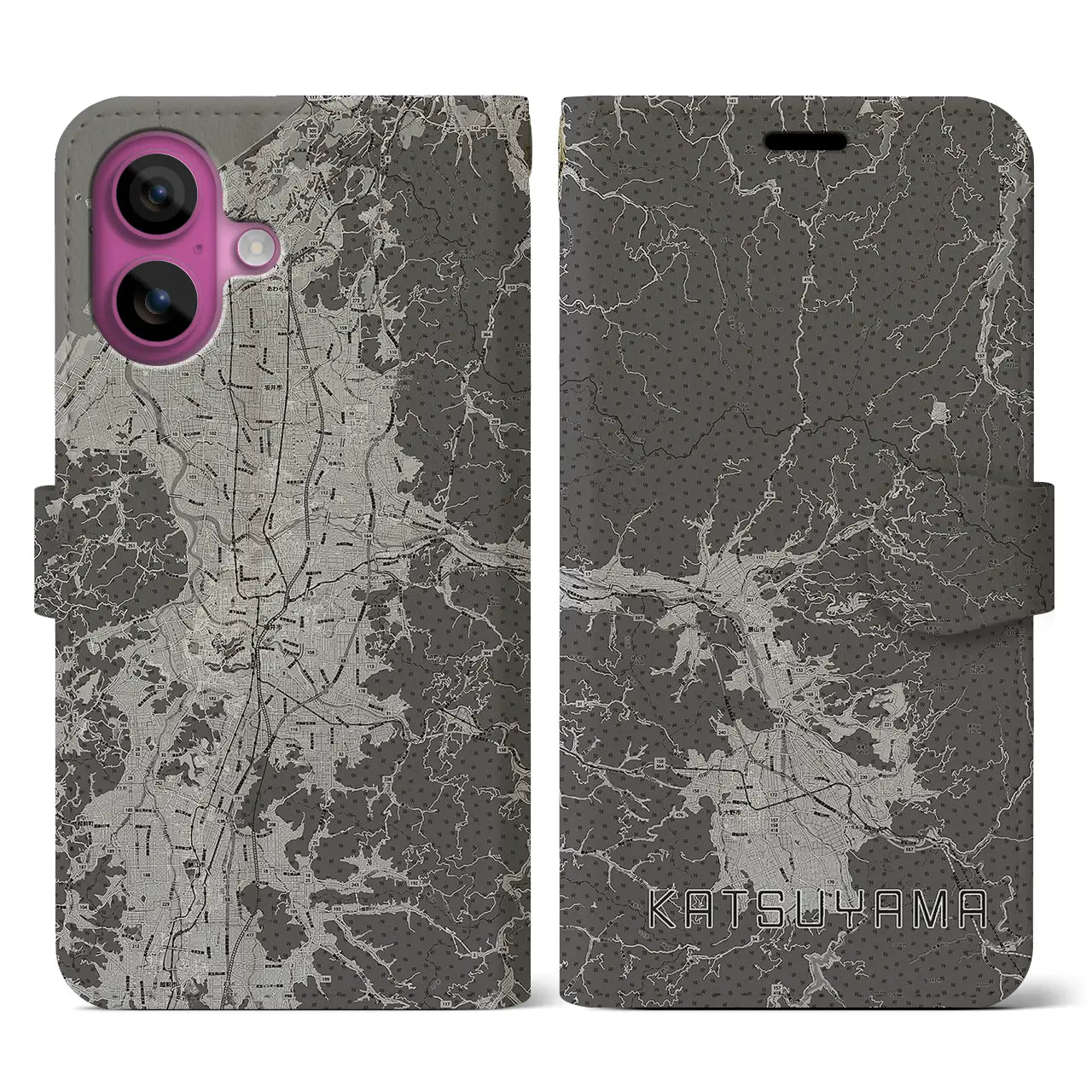 【勝山(福井県)】地図柄iPhoneケース(手帳タイプ)モノトーン・iPhone 16 Pro 用
