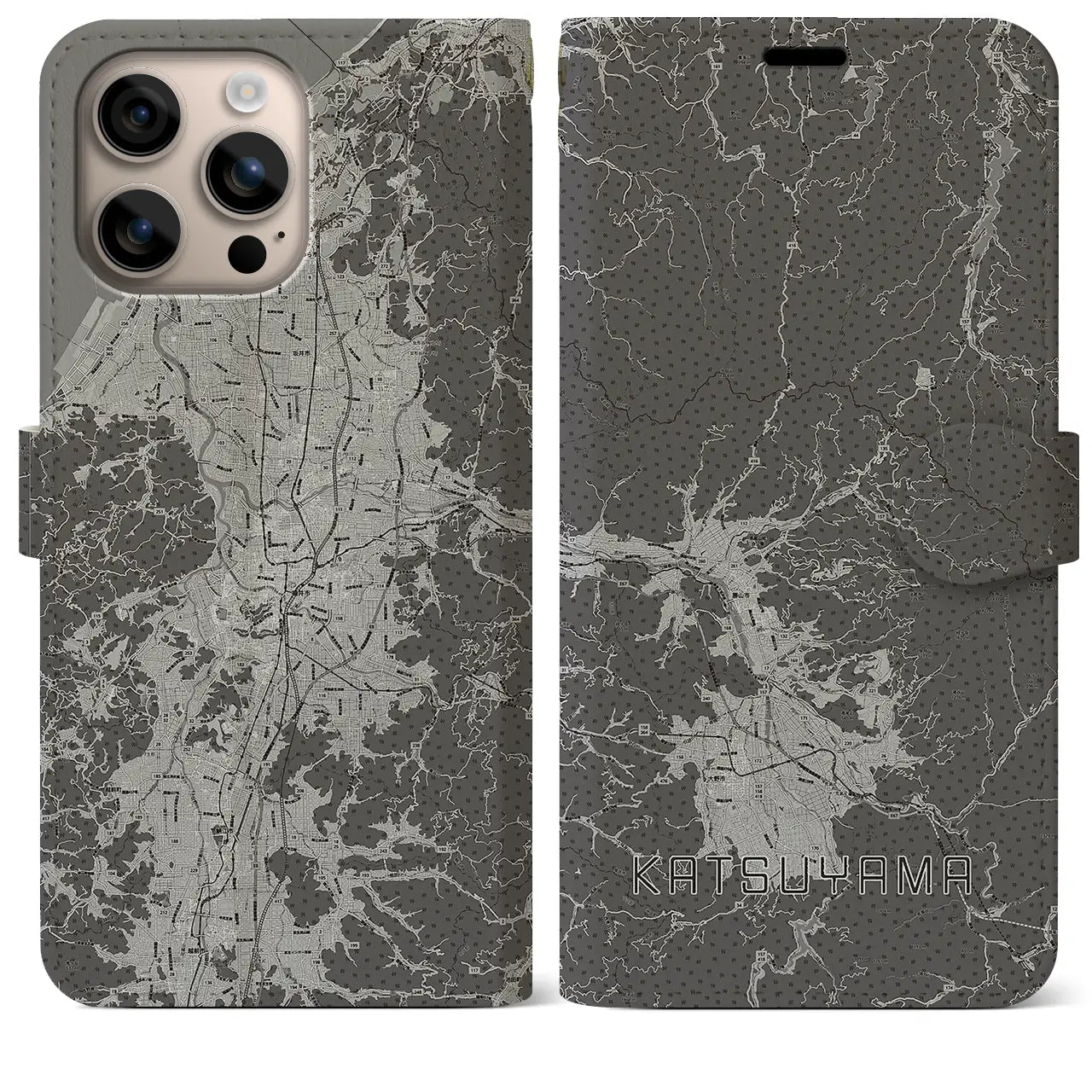 【勝山(福井県)】地図柄iPhoneケース(手帳タイプ)モノトーン・iPhone 16 Plus 用