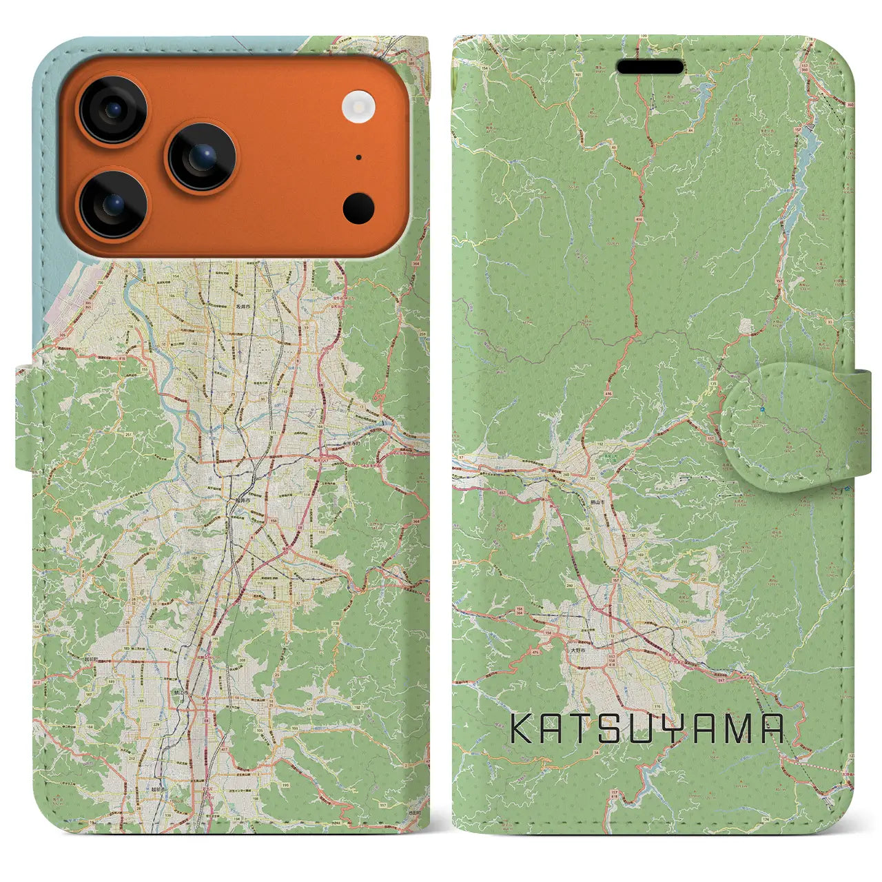 【勝山(福井県)】地図柄iPhoneケース(手帳タイプ)ナチュラル・iPhone 17 Pro Max 用