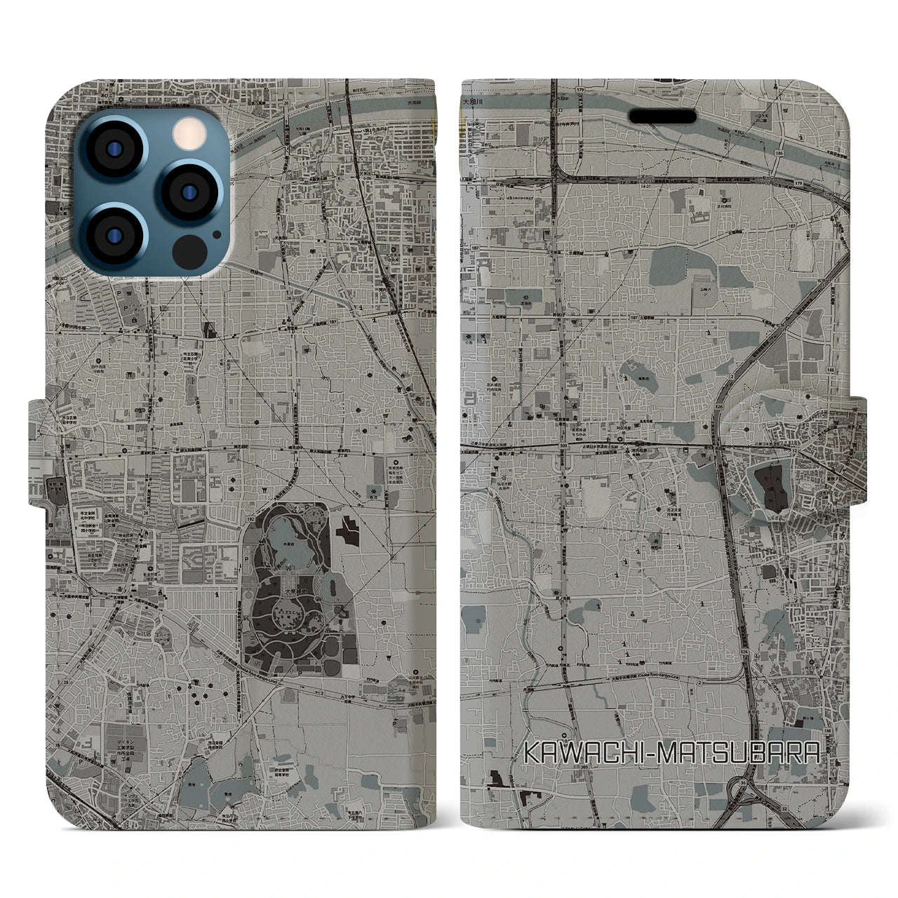 【河内松原(大阪府)】地図柄iPhoneケース(手帳タイプ)