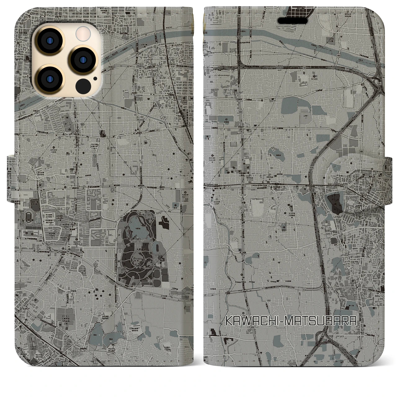 【河内松原(大阪府)】地図柄iPhoneケース(手帳タイプ)