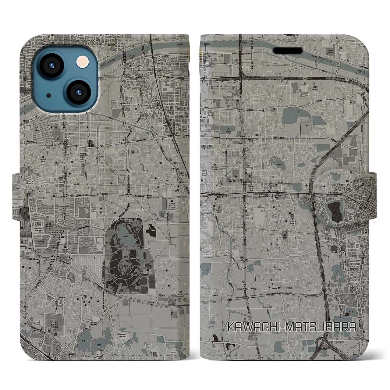 【河内松原(大阪府)】地図柄iPhoneケース(手帳タイプ)