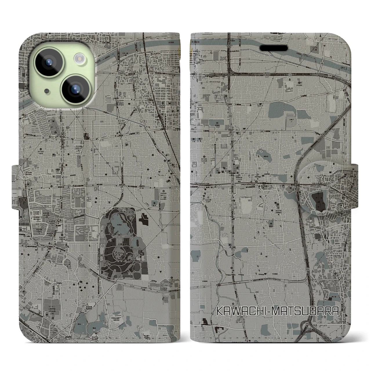 【河内松原(大阪府)】地図柄iPhoneケース(手帳タイプ)