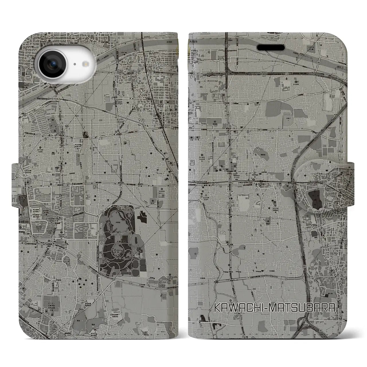 【河内松原(大阪府)】地図柄iPhoneケース(手帳タイプ)