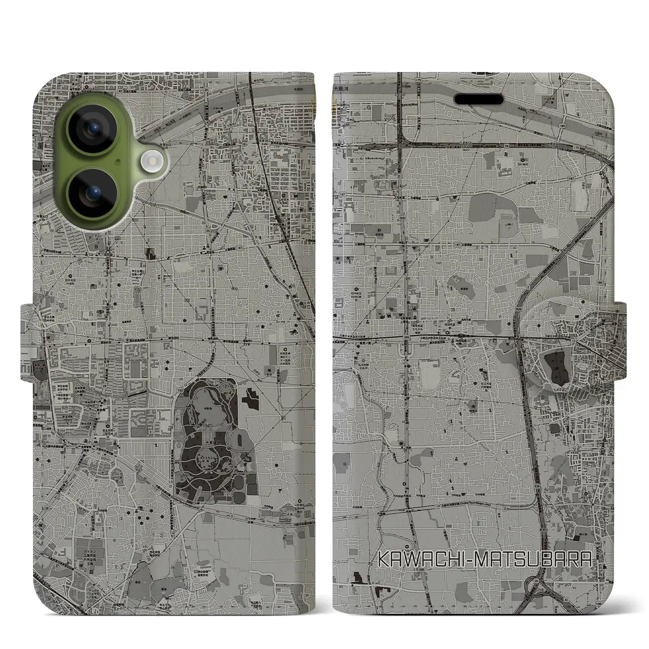 【河内松原(大阪府)】地図柄iPhoneケース(手帳タイプ)