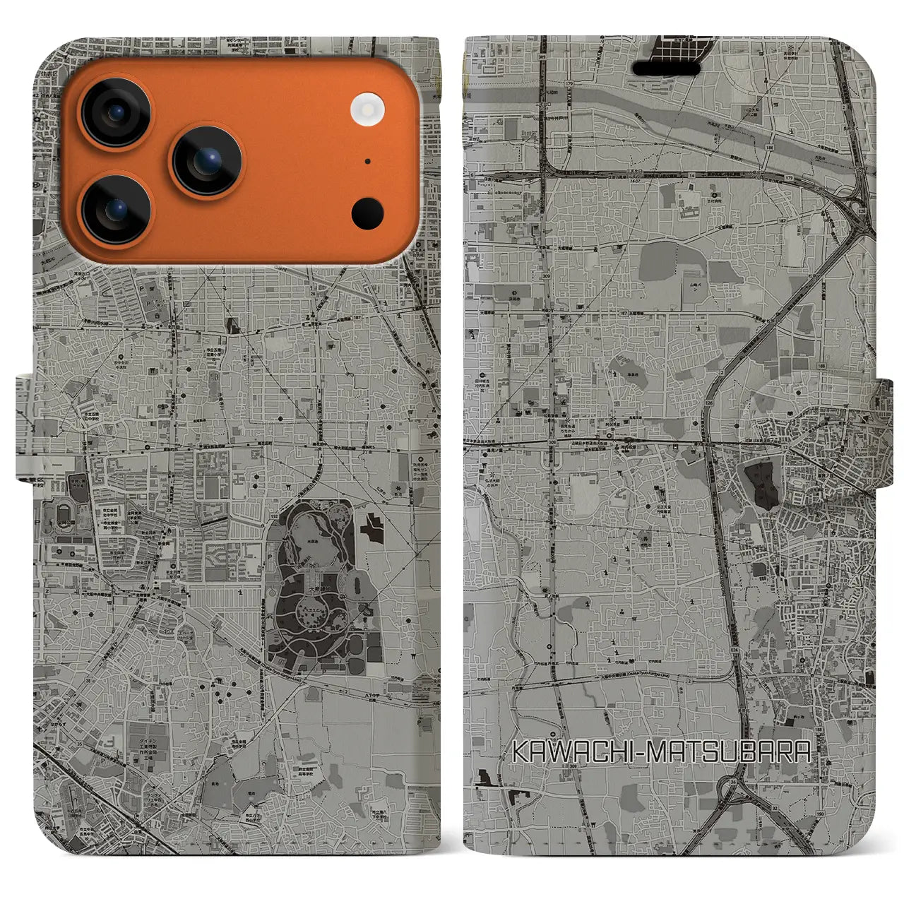 【河内松原(大阪府)】地図柄iPhoneケース(手帳タイプ)