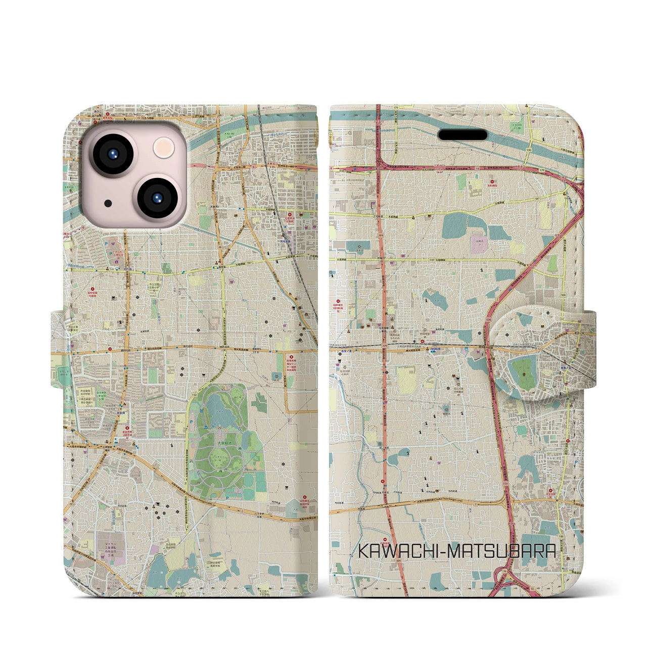 【河内松原(大阪府)】地図柄iPhoneケース(手帳タイプ)