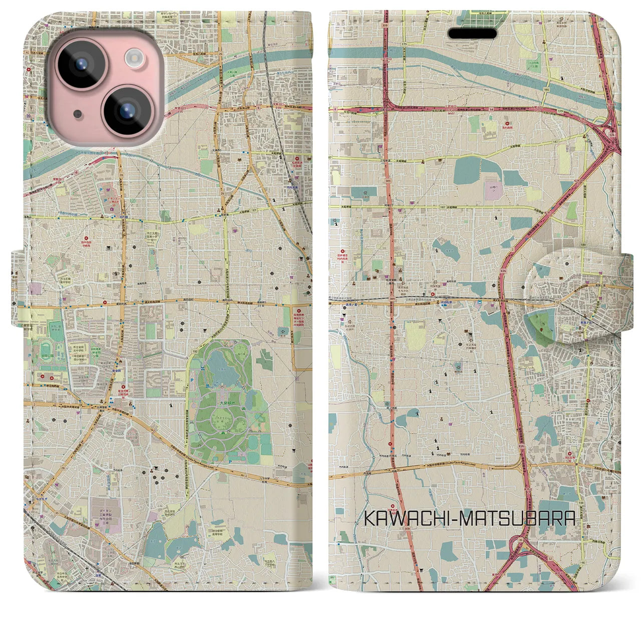 【河内松原(大阪府)】地図柄iPhoneケース(手帳タイプ)