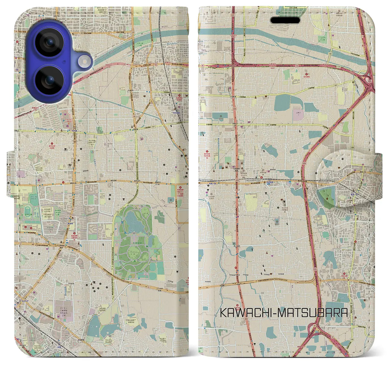 【河内松原(大阪府)】地図柄iPhoneケース(手帳タイプ)