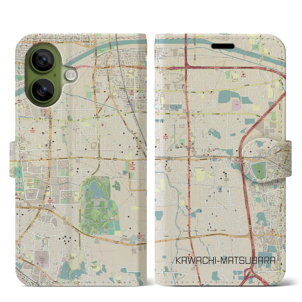 【河内松原(大阪府)】地図柄iPhoneケース(手帳タイプ)