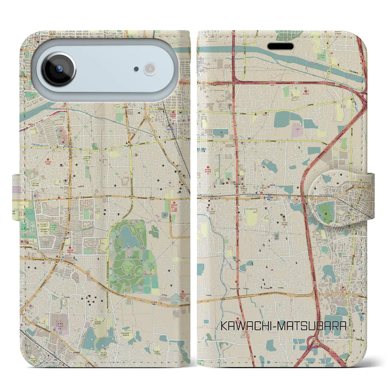 【河内松原(大阪府)】地図柄iPhoneケース(手帳タイプ)