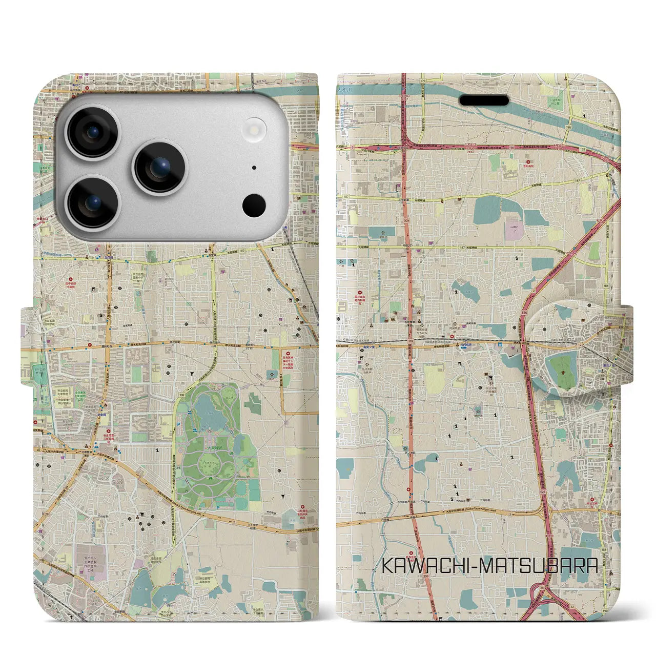 【河内松原(大阪府)】地図柄iPhoneケース(手帳タイプ)