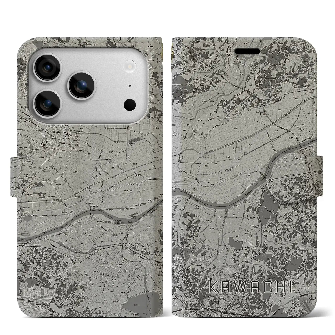 【河内(茨城県)】地図柄iPhoneケース(手帳タイプ)