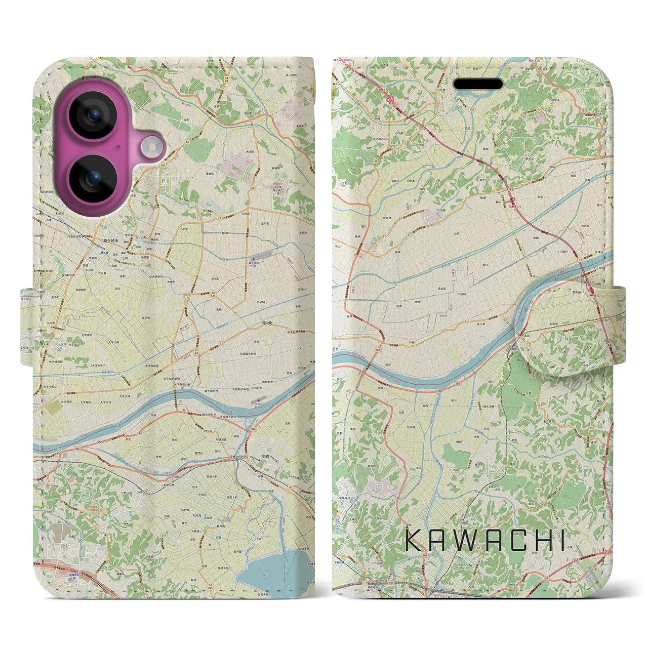 【河内(茨城県)】地図柄iPhoneケース(手帳タイプ)ナチュラル・iPhone 16 Pro 用
