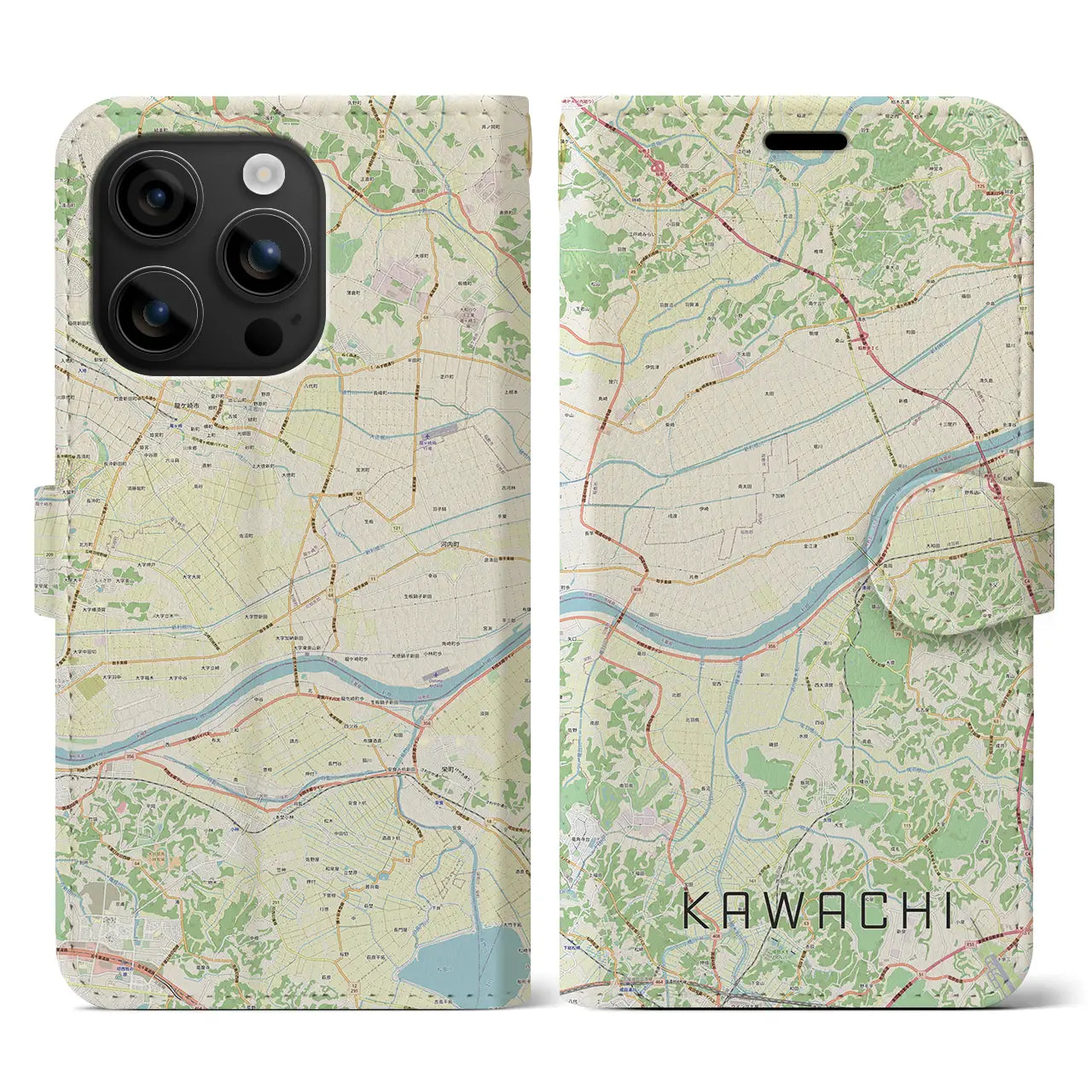 【河内(茨城県)】地図柄iPhoneケース(手帳タイプ)ナチュラル・iPhone 16 用