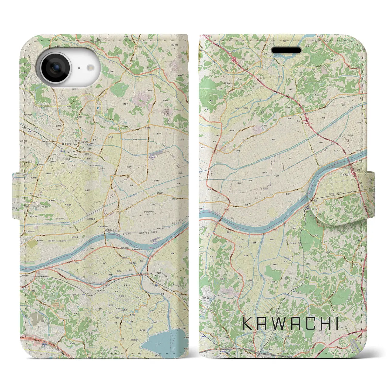 【河内(茨城県)】地図柄iPhoneケース(手帳タイプ)