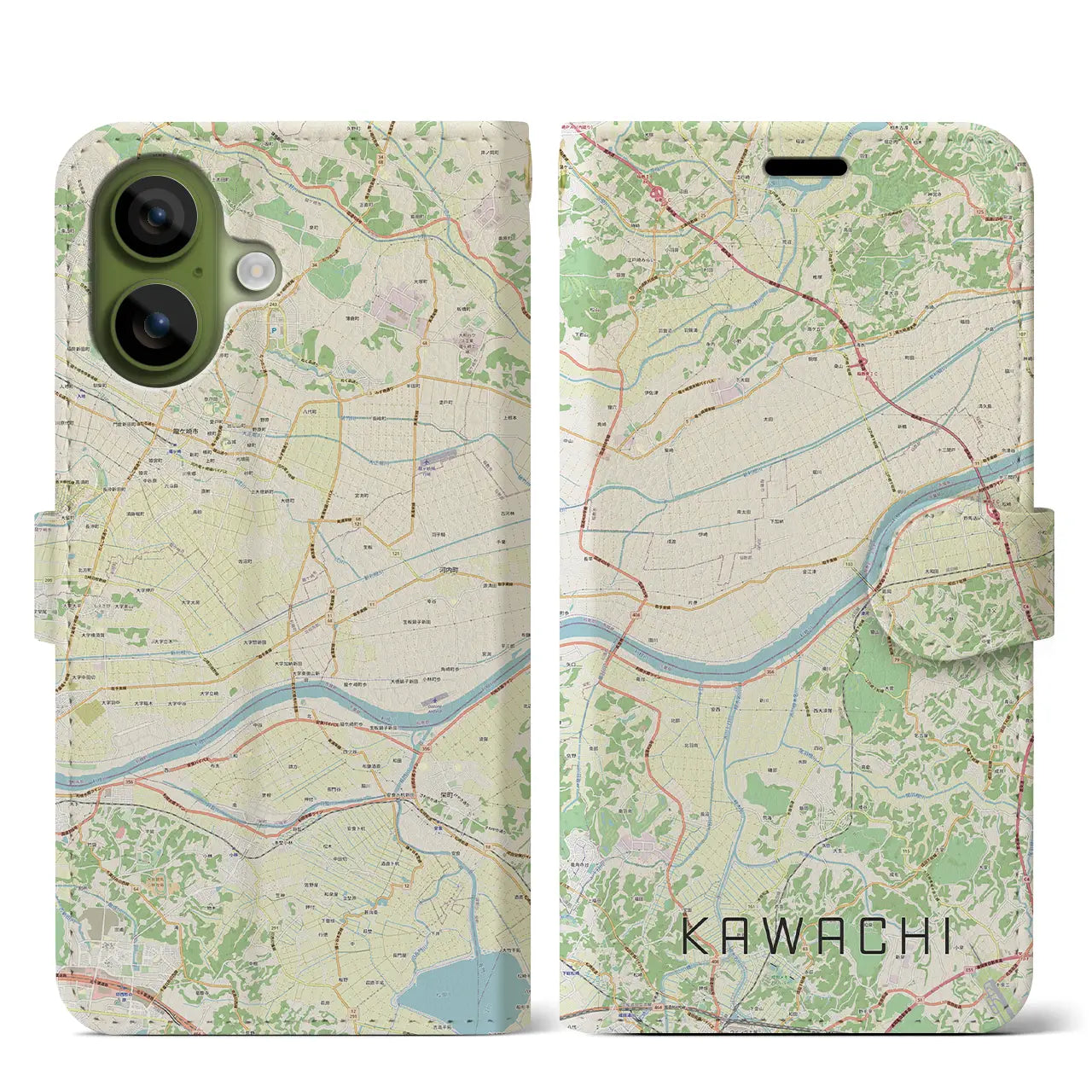 【河内(茨城県)】地図柄iPhoneケース(手帳タイプ)