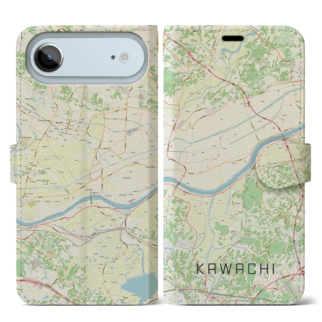 【河内(茨城県)】地図柄iPhoneケース(手帳タイプ)